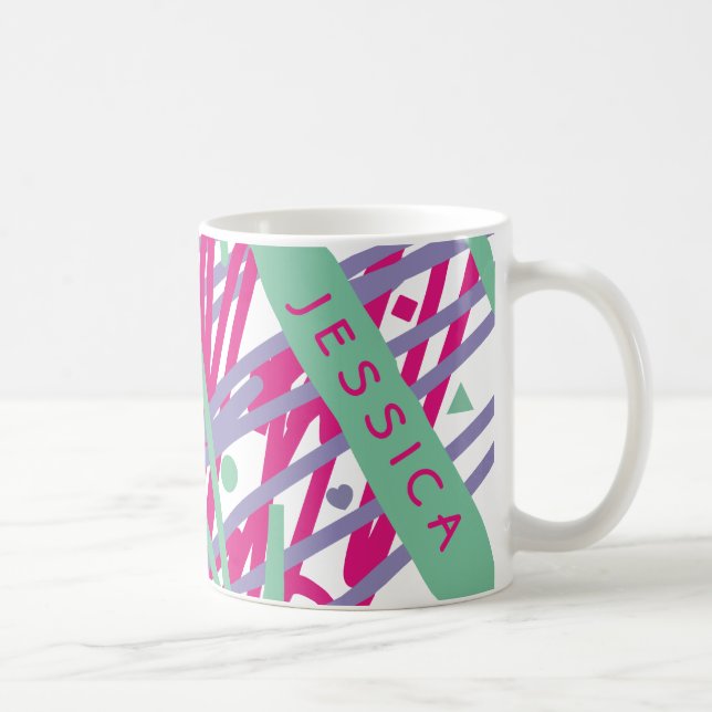 Taza De Café Nombre Formas Verde azuladas Púrpura Rosa Líneas d (Derecha)