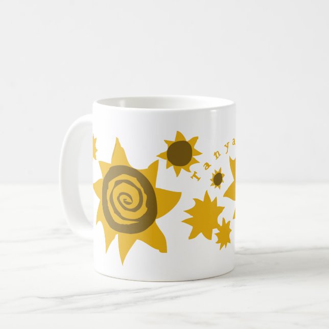 Taza De Café Nombre girasoles hijos marrones amarillos del sol (Anverso izquierdo)
