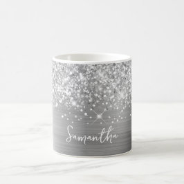 Taza De Café Nombre Glam Plateado Brillante