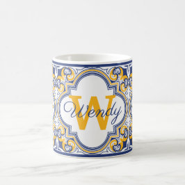 Taza De Café 💙💛 Nombre + inicial Azulejos 