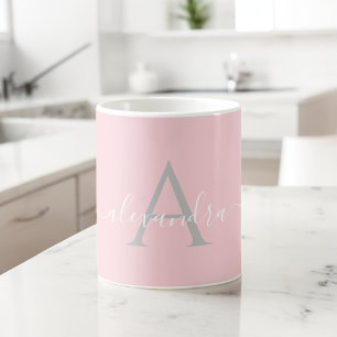 Taza De Café Nombre Inicial Monograma Blanco Rosa Elegante Escr