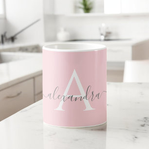 Taza De Café Nombre inicial monograma elegante escritura blanca