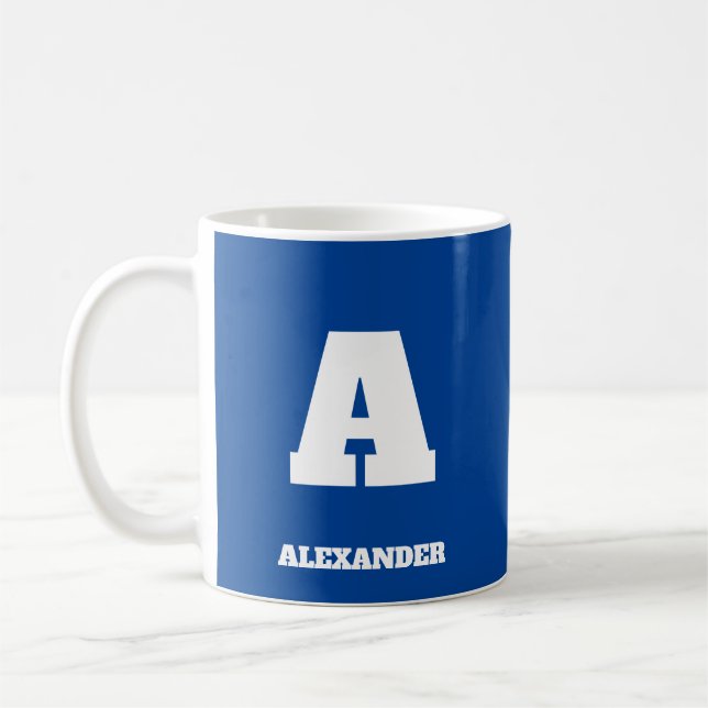 Taza De Café Nombre Inicial Mug Para Su Letra Azul Grande (Izquierda)