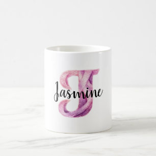 Taza De Café Nombre J de letra rosa púrpura acogedor