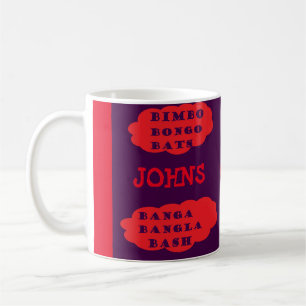 Taza De Café Nombre Johns en tipo divertido de diseño rojo y pú