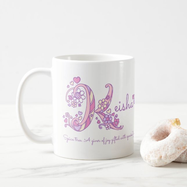 Taza De Café Nombre Keisha que significa pastel decorativo de m (Con donut)