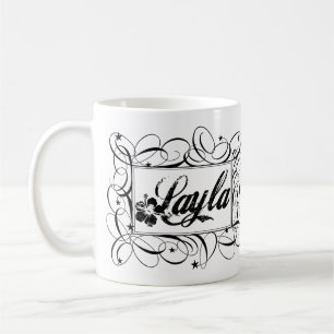 Taza De Café Nombre Layla en negro dentro de un marco elegante