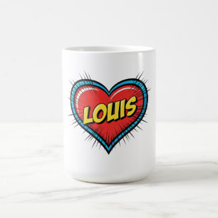 Taza De Café Nombre Louis Corazón Arte Pop Cómic