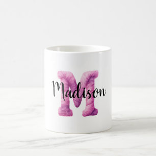 Taza De Café Nombre M de letra rosa púrpura acogedor