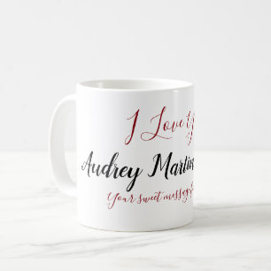 Taza De Café nombre manuscrito, mensaje personalizado "te amo"