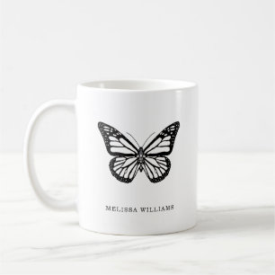 Taza De Café Nombre Mariposa Negro y Blanco