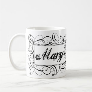 Taza De Café Nombre Mary en negro dentro de un marco elegante