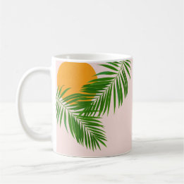 Taza De Café Nombre minimalista de puesta de sol tropical retro