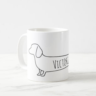 Taza De Café Nombre minimalista del perro Dachshund Wiener