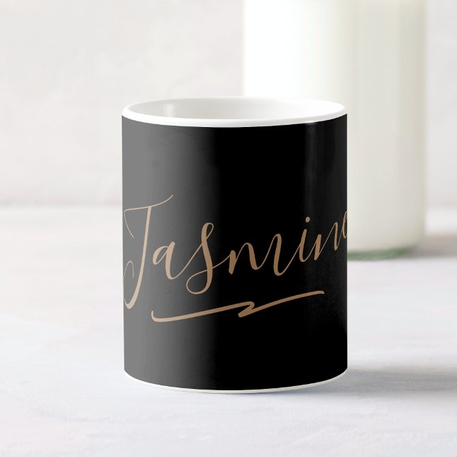 Taza De Café Nombre moderno de guión femenino de oro negro (Subido por el creador)