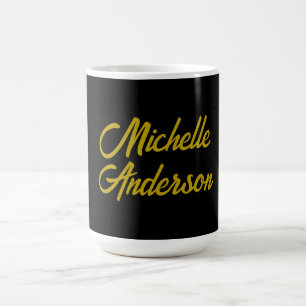 Taza De Café Nombre moderno minimalista negro color oro escrito