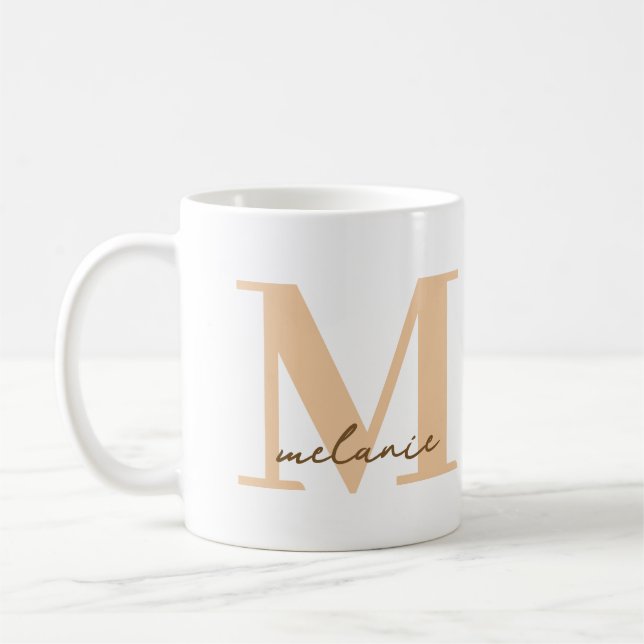 Taza De Café Nombre moderno Monograma Regalo Café Blanco Café T (Izquierda)