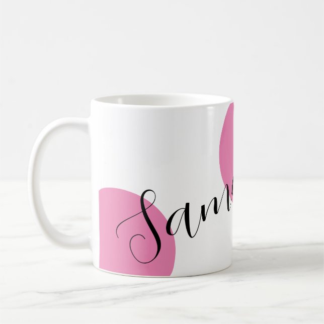 Taza De Café Nombre moderno Puntos grandes de polka rosa (Izquierda)