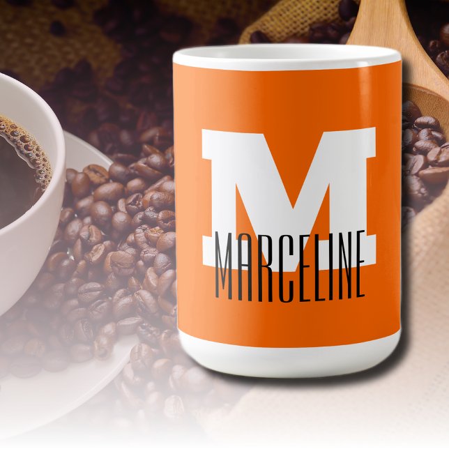 Taza De Café Nombre moderno y elegante inicial | Naranja Neon S (Subido por el creador)