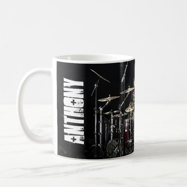 Taza De Café Nombre modificable personalizable Drummer (Izquierda)