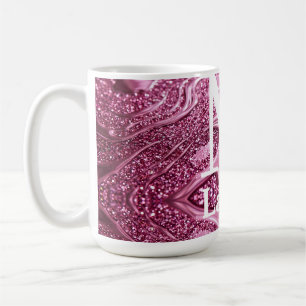 Taza De Café nombre monograma abstracto metálico rosa brillante