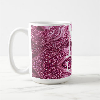 Taza De Café nombre monograma abstracto metálico rosa brillante