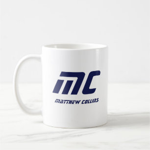 Taza De Café Nombre Monograma Azul Moderno Negrita Simple para 
