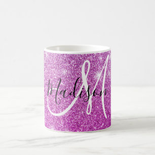 Taza De Café Nombre monograma destellos purpura femenino y glam