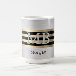Taza De Café Nombre Monograma DIY, Yel Gold Brusht Silver Blk V