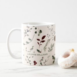Taza De Café Nombre Monograma Patrón de flores silvestres de in