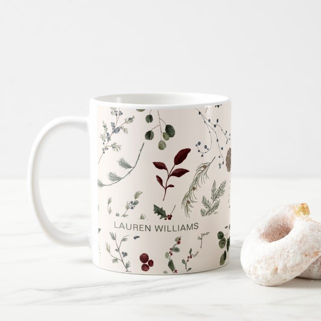 Taza De Café Nombre Monograma Patrón de flores silvestres de in (Con donut)
