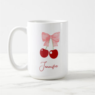 Taza De Café Nombre Mug con arco rosado y cerezas