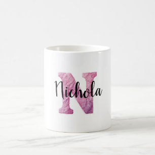 Taza De Café Nombre N de letra rosa púrpura acogedor 