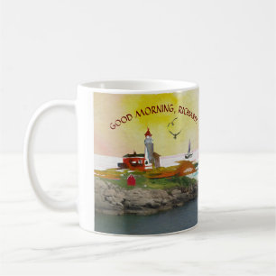 Taza De Café Nombre náutico de la capa marina del faro panorámi