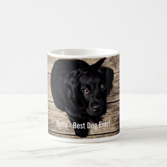 Taza De Café Nombre negro personalizado de la foto del perro (Centro)