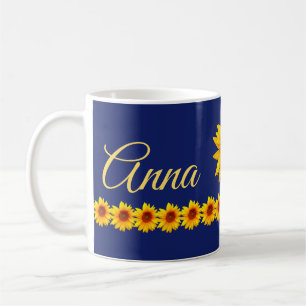 Taza De Café Nombre o monograma personalizado del girasol