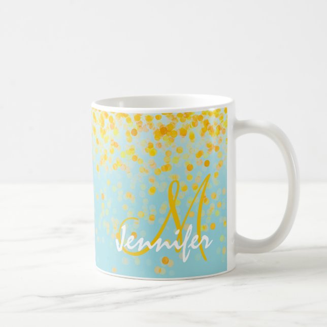 Taza De Café Nombre oscuro de confetti amarillo dorado giratori (Derecha)
