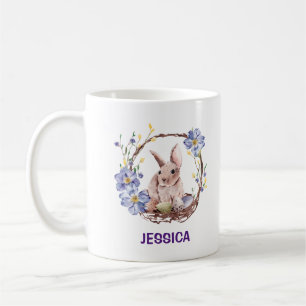 Taza De Café Nombre personal Divertido conejo Feliz Pascua