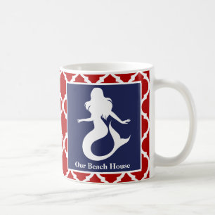 Taza De Café Nombre personal náutico rojo blanco rojo de Sirena