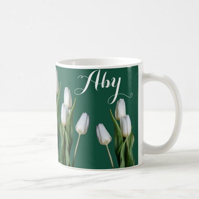 Taza De Café Nombre personalizable Aby white tulip flowers gree (Derecha)