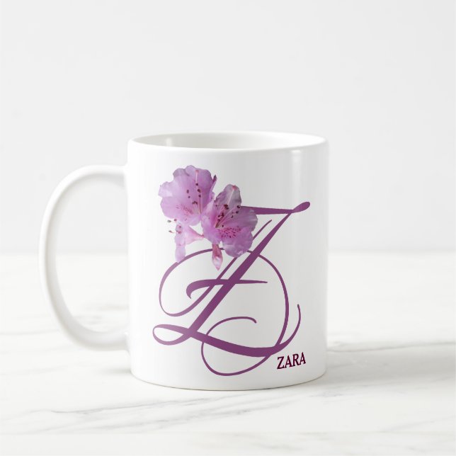 Taza De Café Nombre personalizable flores rosadas estilo retro  (Izquierda)