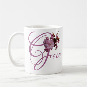 Taza De Café Nombre personalizable Grace rosa flor de cerezo ch