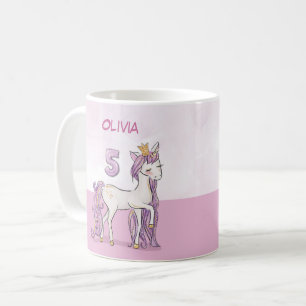 Taza De Café Nombre personalizado 5º cumpleaños Caballo rosa co