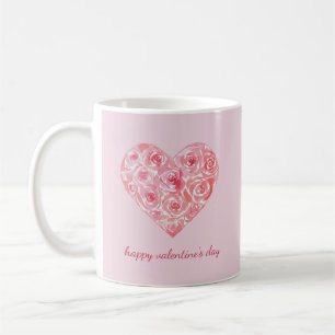 Taza De Café Nombre personalizado acuarela Rosa Heart Valentine
