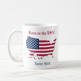 Taza De Café Nombre personalizado: America Flag Map nacido en E