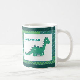 Taza De Café Nombre personalizado animal de dinosaurio verde
