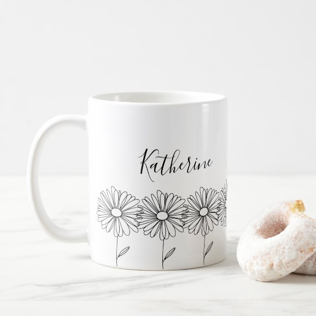 Taza De Café Nombre personalizado April daisy Birth Flower (Con donut)
