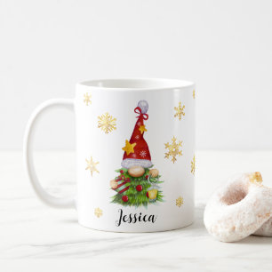 Taza De Café Nombre personalizado árbol de Navidad Gnome Classi