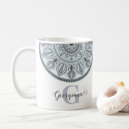 Taza De Café Nombre personalizado Armonía floral Gris Monotone