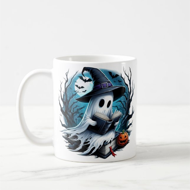 Taza De Café Nombre personalizado asustado fantasma de Hallowee (Izquierda)